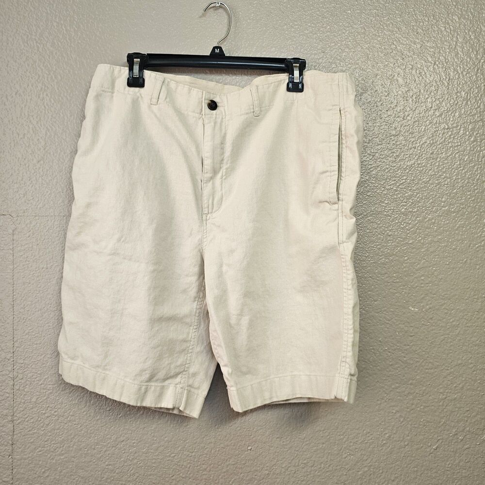 Caribbean Men’s Linen Blend Shorts Size 38 Beige Flat Front Casual Summer EE766